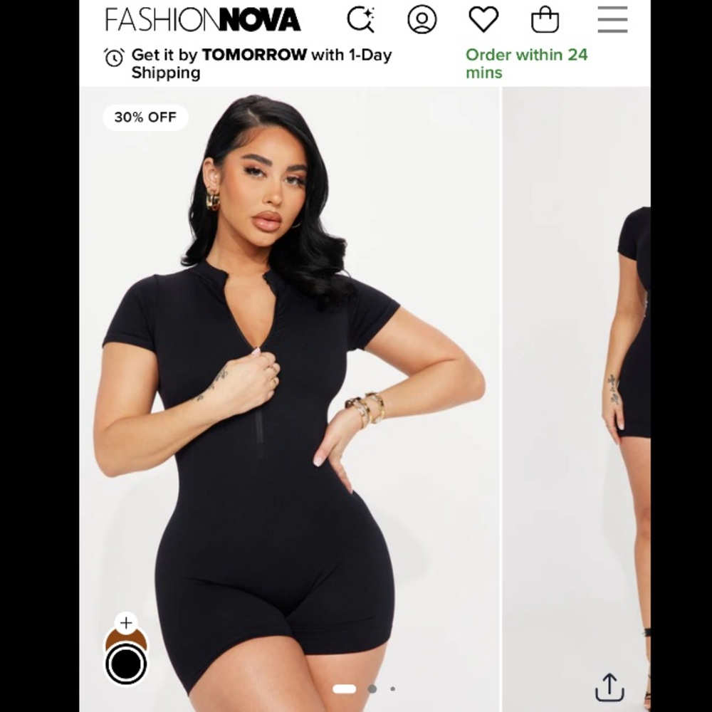 Fashion Nova Black Short Sleeve Zip-Up Jumpsuit